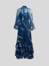 Etro Dress With Maxi Floral Print And Detachable Cape In Elektroblau