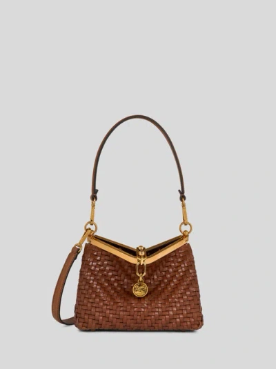 Etro Kleine Vela-tasche Geflochten In Braun