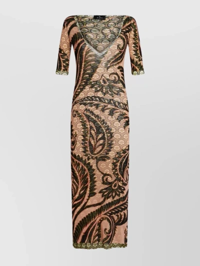 ETRO KNEE LENGTH PAISLEY PRINT DRESS WITH TULLE OVERLAY
