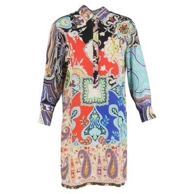 Pre-owned Etro Knee Length Printed Dress In Multicolor Silk In Gray