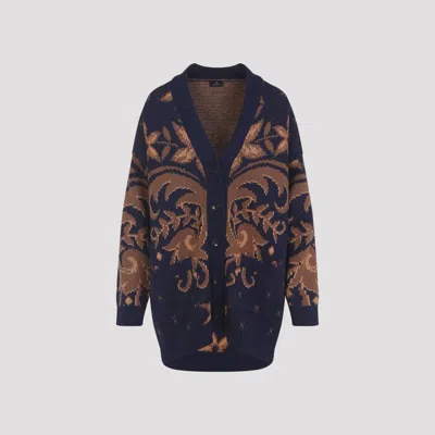 Etro Knit Cardigan With Cabled Sleeves In Blue
