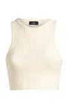 Etro Ivory Knitted Crop Top With Openwork Pattern In Off-white