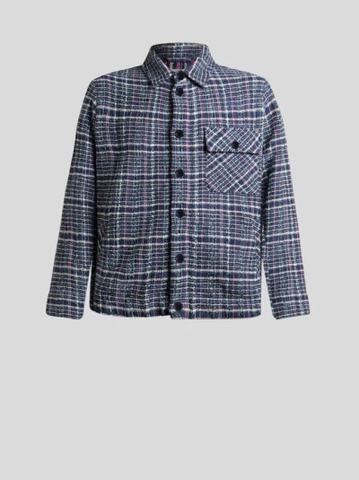 Etro , Knit Cotton-blend Jacquard Jacket With Maxi Check Motif, Man, Multicolour, Size 58 In Blue