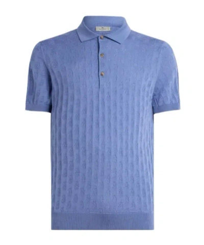 Etro Knit Cotton Polo Shirt With Micro Paisley Motif In Multi