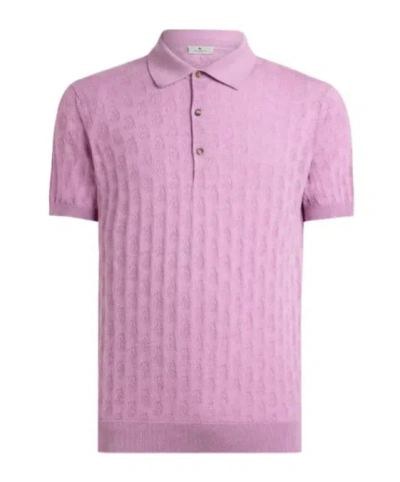 Etro Knit Cotton Polo Shirt With Micro Paisley Motif In Animal Print