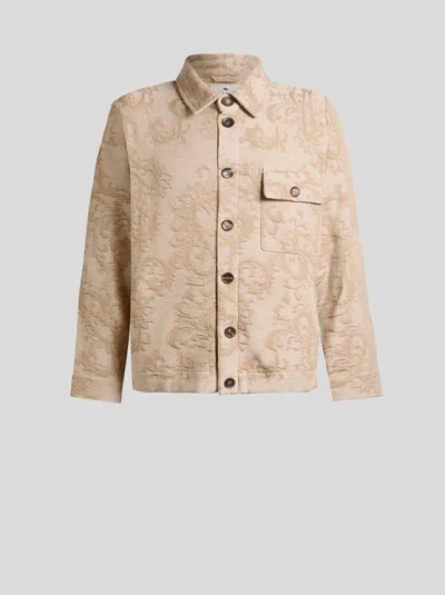 Etro Leafy-motif Cotton Jacket In Brown