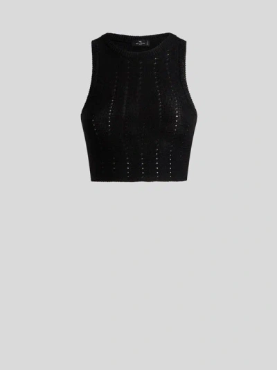 ETRO , KNIT CROP TOP WITH PUNCHED DETAIL, WOMAN, BLACK, SIZE 44