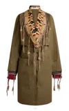 Etro Knit-detailed Gabardine Coat In Green