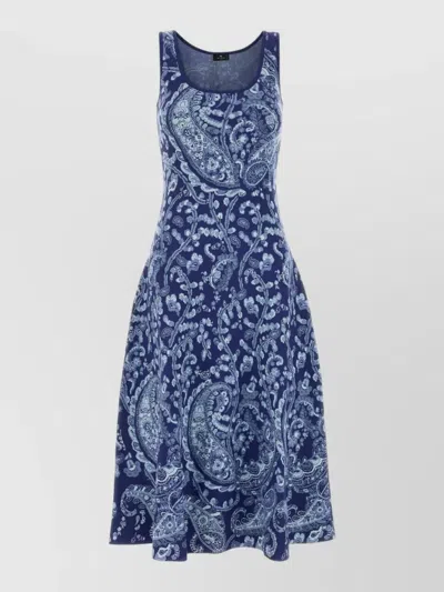 Etro Knit Dress Paisley Scoop Neck Sleeveless In Blue