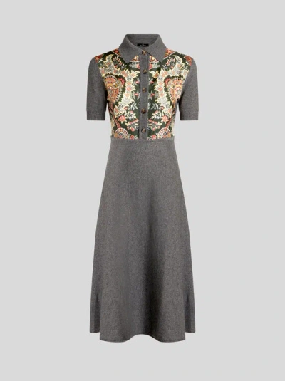 Etro , Knit Fabric And Silk Polo Dress, Woman, Dark Green, Size 48
