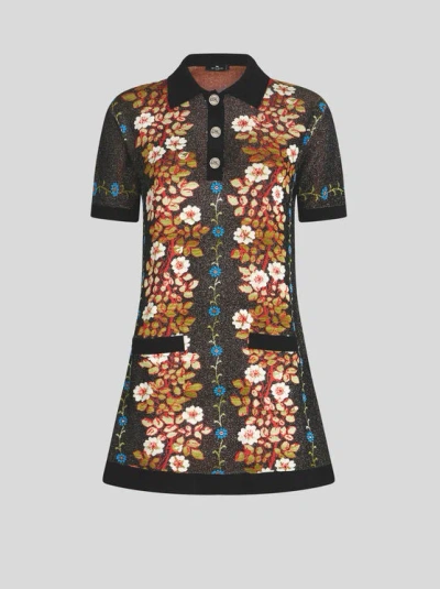 Etro Floral-jacquard Knit Dress In Black