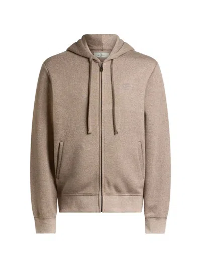 Etro Knit Jacquard Hooded Sweatshirt With Arnica Motif In Neutral
