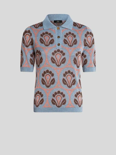 Etro Knit Jacquard Polo Shirt In Light Blue