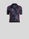 Etro Knit Jacquard Polo Shirt With Floral Motif In Navy Blue