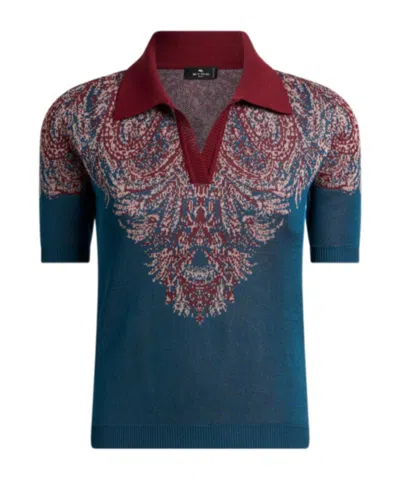 Etro Knit Jacquard Polo Shirt With Paisley Motif In Green