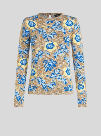 Etro Knit Jacquard Top In Light Blue