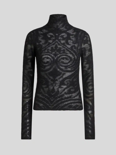 ETRO , KNIT JACQUARD TURTLENECK, WOMAN, BLACK, SIZE 36