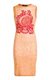 Etro Knit-overlay Jersey Mesh Midi Dress In Multi
