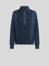 Etro Knit Polo Shirt With Denim Inserts In Navy Blue