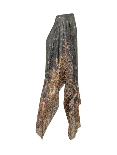 Etro Knit Poncho In Beige Blu