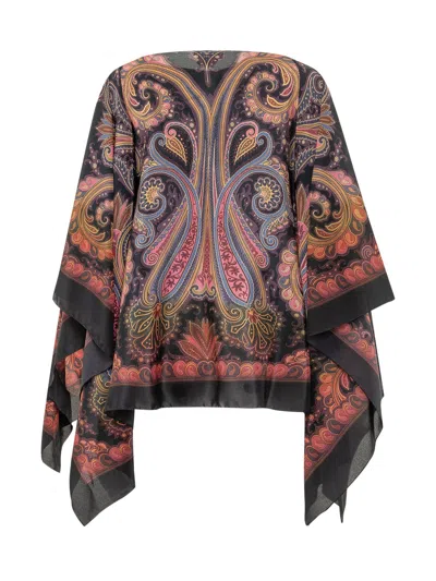 Etro Knit Poncho In Marrone