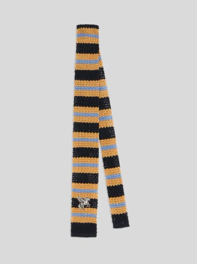 Etro Knit Silk Tie With Stripes And Pegaso In Multi
