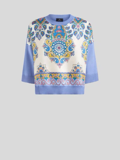 Etro , Knit T-shirt With Print, Woman, Purple, Size 48