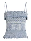 Etro Cropped Ruffled Pointelle-knit Cotton-blend Top In Blue