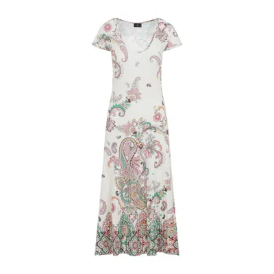 ETRO ETRO KNIT WHITE COTTON MIDI DRESS WITH FLARED SKIRT