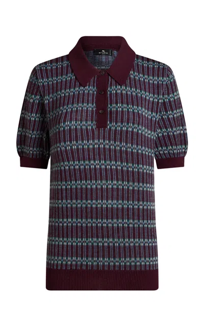 Etro Knit Wool-blend Polo Top In Burgundy
