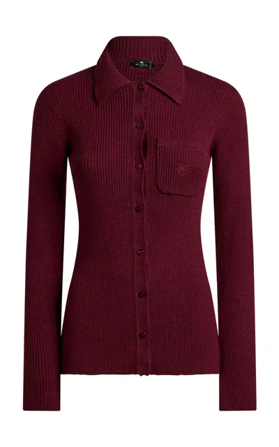 Etro Knit Wool Button-up Shirt In Burgundy
