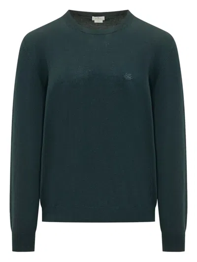 Etro Logo Embroidered Knitted Jumper In Green
