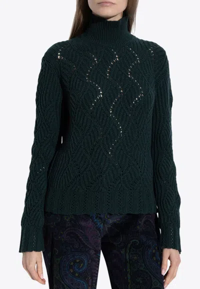 Etro Knitted Cashmere Turtleneck Sweater In Green