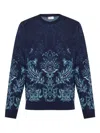 Etro Floral Jacquard Wool Sweater In Blue