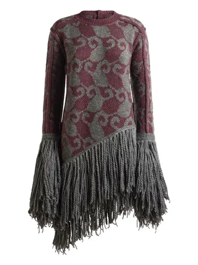 Etro Knitted-jacquard Fringe Mini Dress In Animal Print
