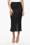 Etro Knitted Jacquard Midi Skirt With Rear Slit In Black