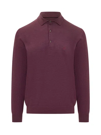 Etro Knitted Polo Shirt In Burgundy