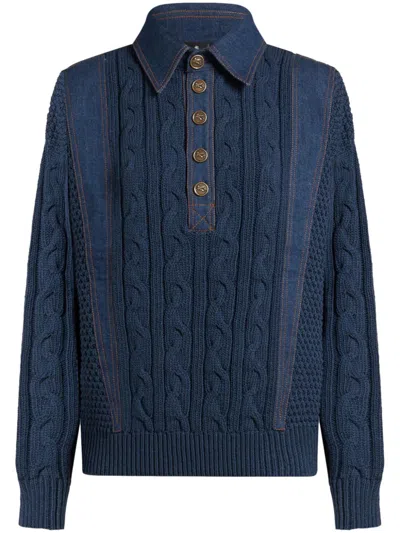 Etro Knitted Polo Shirt In Blue