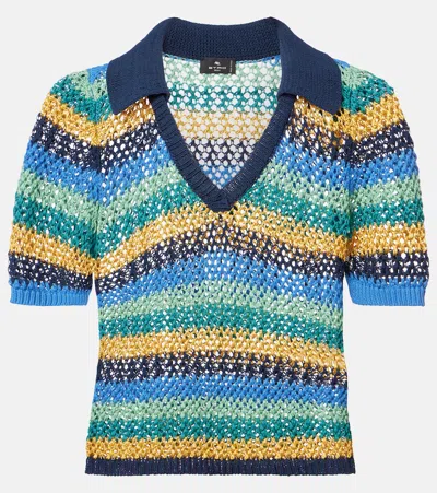 Etro Knitted Striped Cotton-blend Crop Top In Multi