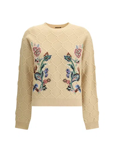 Etro Wool And Cashmere Jumper With Embroidery In Neutral