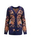 Etro Wool Jacquard V-neck Cardigan With Front Pockets In Blue