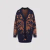 Etro Wool Jacquard V-neck Cardigan With Front Pockets In Blue