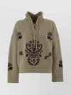 Etro Knitwear High Collar Intricate Embroidery In Gray