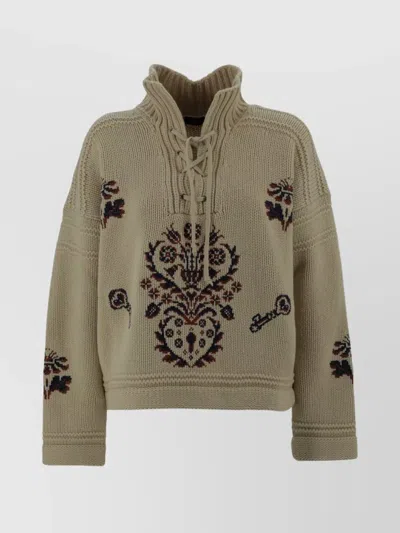 Etro Knitwear High Collar Intricate Embroidery In Gray