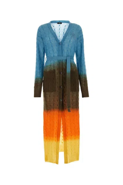 Etro Multicolor Oversized Cable Knit Cardigan With Degradé Colour Shading