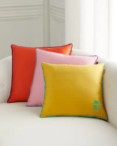 Etro Kota Embroideered Pillow With Piping, 18" Square In Dk Orange