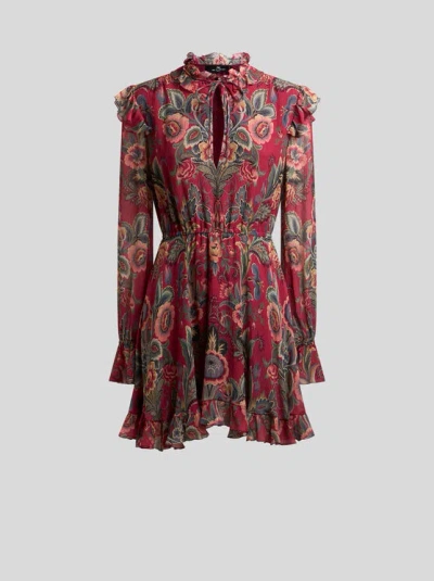 ETRO , SILK-BLEND MINI DRESS WITH PRINT, WOMAN, BURGUNDY, SIZE 44