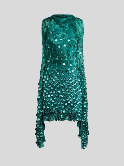 Etro , Kurzes Seidenkleid Mit Aufgestickten Pailetten, Damen, Hellblau, Grösse 38 In Green