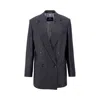 Etro Grey Oversized Double-breasted Jacket With Wide Revers In Wool Blend Woman In Blue