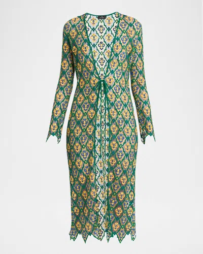 Etro Lace Knit Midi Cardigan Dress In Green